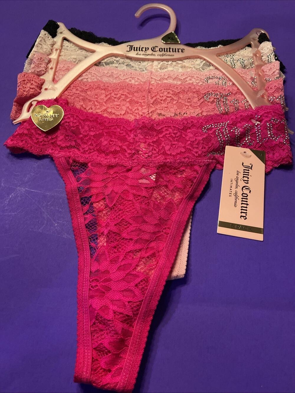 JUICY COUTURE 5 PACK SEXY LACE THONGS/ Extra Large/ MSRP $38